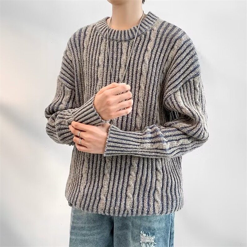 韩系秋穿搭cleanfit男生毛衣秋复古撞色圆领休闲慵懒针织836/P54,男装针织衫/毛衣,星座506