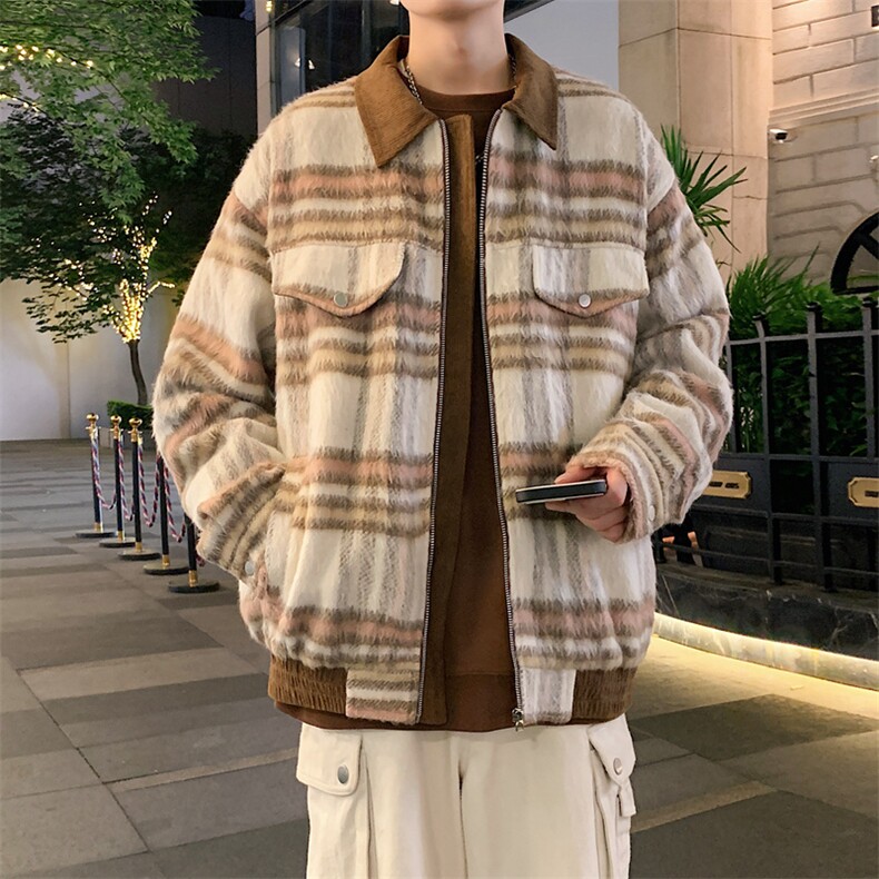 夜景小香风格子大衣男冬季复古潮牌呢子外套上衣F1237特P90,女装短外套,星座309（原A406）