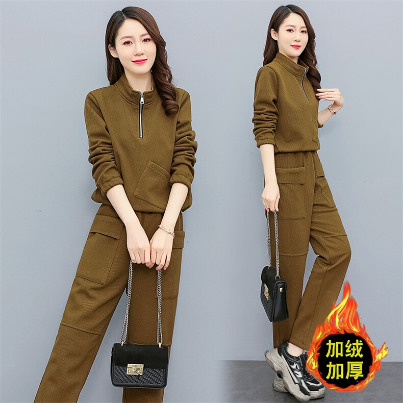 现货2024年冬款加厚加绒显瘦气质大方立领大码套装备双十一,女装套装/套裙,依如秀(原杭风阁)