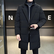 新标90绒有报告男士翻领中长款假两件羽绒服外套7205-P355，男装羽绒服，电商B338