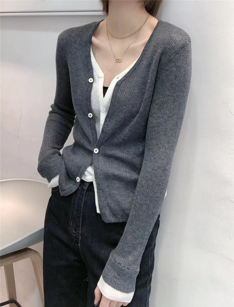 简约休闲百搭秋季女纯色假两件包芯纱针织衫,针织衫/毛衣,恒恩羊绒