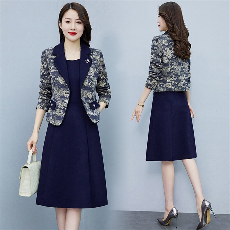 现货-新品】西装外套连衣裙两件套2024年春装新款洋气复古风套装,女装套装/套裙,仁梯