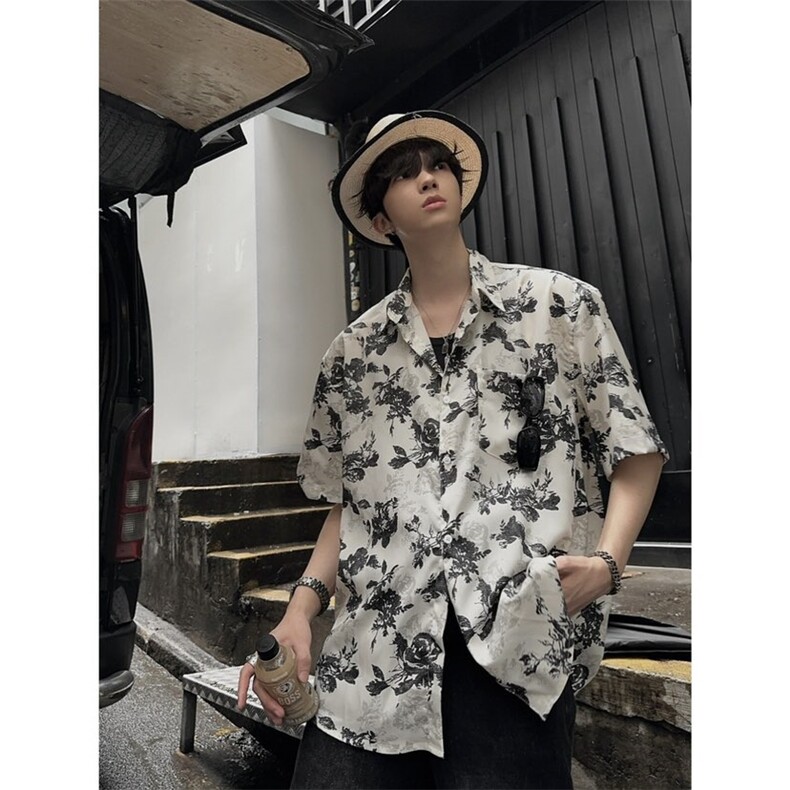 夏季黑玫瑰夏威夷冰丝衬衫ZC0110-特批28,男装衬衫,星座313A(原308A-2)