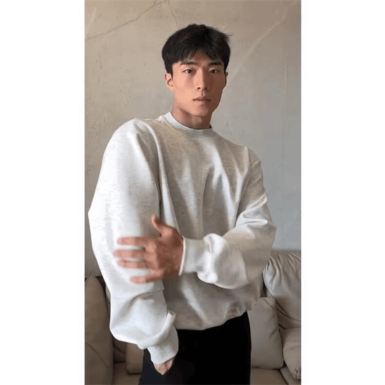 抖音得物高品质二开支持退换26春装美式男宽松曼巴纯色圆领卫衣,男装卫衣,电商A443