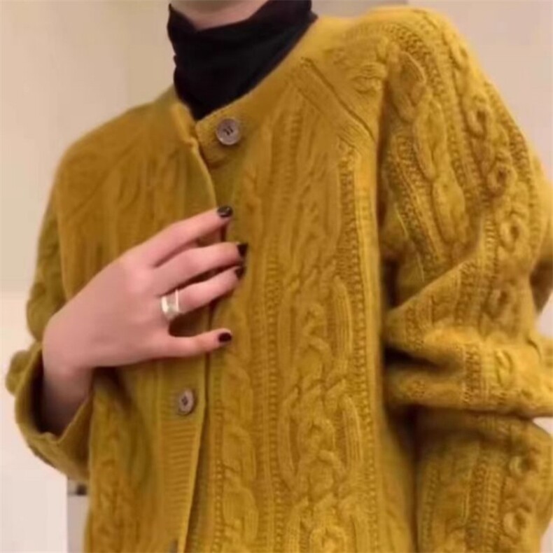 开衫女时尚V领秋冬慵懒软糯休闲宽松保暖针织衫，女装针织衫/毛衣，锦瑟羊绒