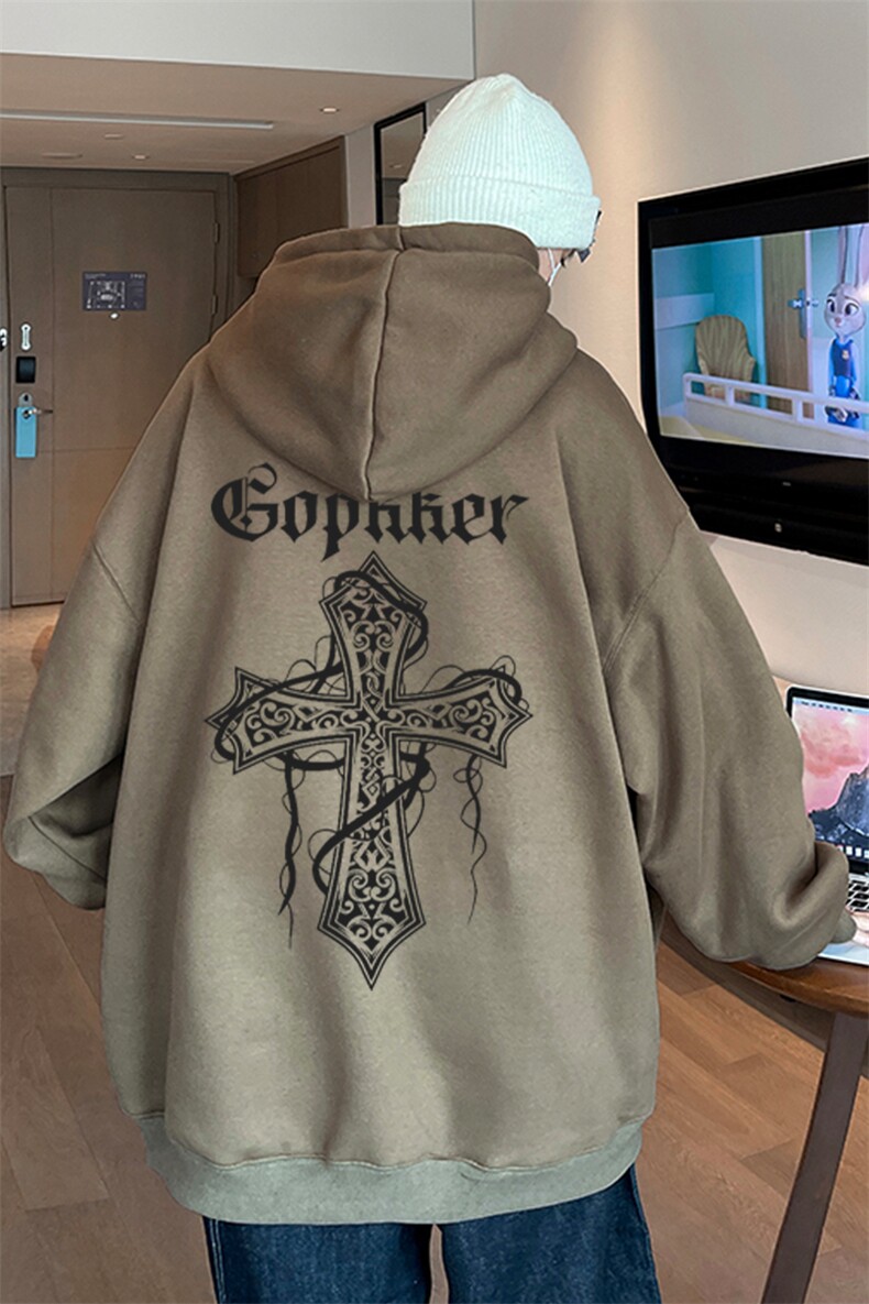 秋季重磅华棉男士宽松时尚ovsise连帽卫衣XZ310B-W343-P50加绒P60,男装卫衣,星座313B-2