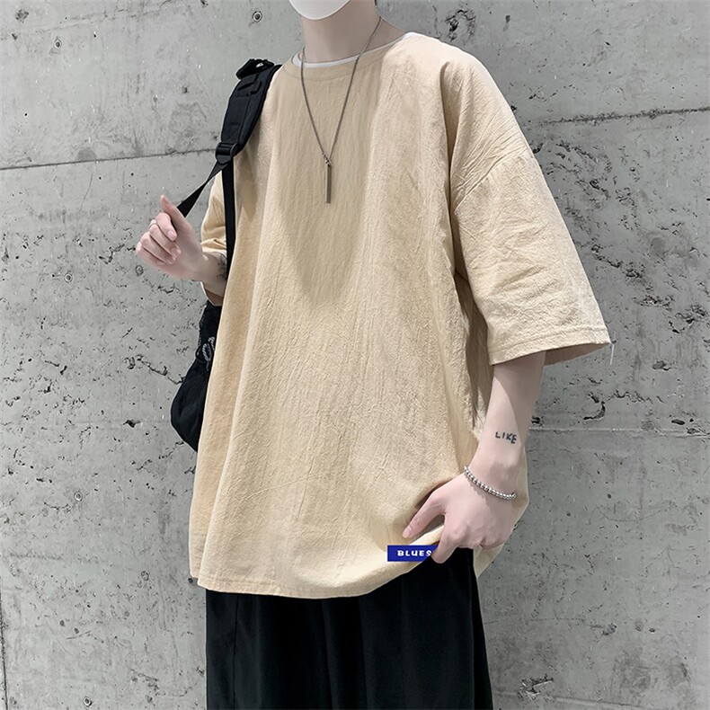 YT26202-P30亚短袖t恤男大码五分袖男宽松七分袖港风模特,男装T恤,电商A040