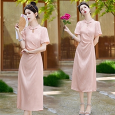 2024年夏季新中式改良旗袍连衣裙新款高级感收腰气质，女装连衣裙，蓝诺裳