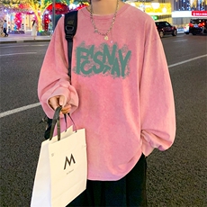 直播品质重磅纯棉美式蜡染水洗做旧潮牌宽松长袖t恤CT361特P38，男装T恤，电商A486