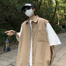 夏季日系男工装短袖衬衫痞帅高级感休闲假两件衬衣五分袖C085-P40，男装衬衫，星座308B-1