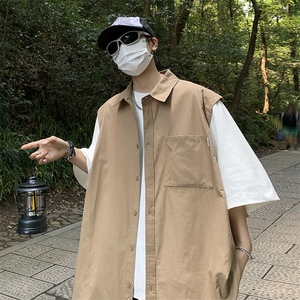 夏季日系男工装短袖衬衫痞帅高级感休闲假两件衬衣五分袖C085-P40图片