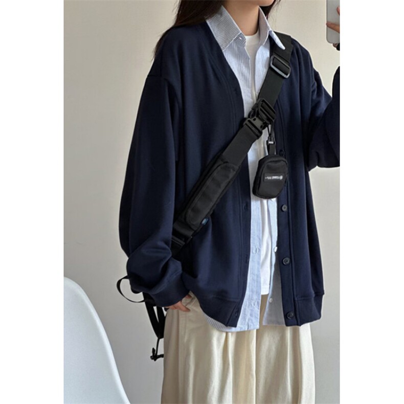 日系复古条纹衬衫拼接假两件卫衣开衫女春秋针织长袖外套CW53,男装衬衫,星座1116A（原606A-3）
