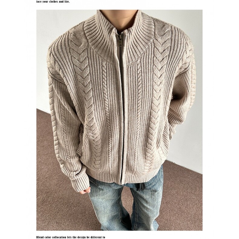 美式复古麦穗纹开衫毛衣外套男女款秋冬保暖长袖针织衫上衣,男装针织衫/毛衣,星座506A