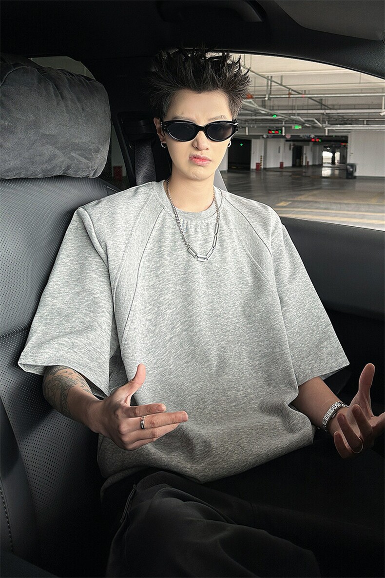 8XL-M美式高街高克重短袖T恤男宽松短款BOXY正肩上衣半袖DX334,男装T恤,电商D206-1