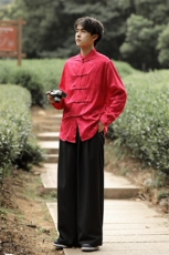 秋冬新中式潮风绸缎暗龙提花复古立领盘扣长袖衬衫C953，男装衬衫，星座305A（原312A-1）