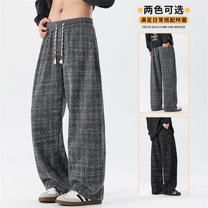 格子休闲裤男士秋冬季新款宽松直筒阔腿裤百搭运动长裤H808-P45图片