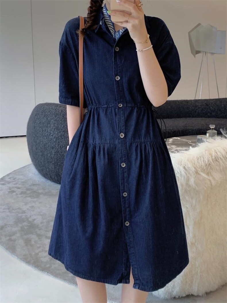 牛仔配丝巾连衣裙，女装连衣裙，肆尔