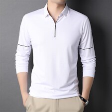 中青年男士休闲长袖T恤21秋装新款纯色拉链翻领POLO衫DS20017-P75，男装T恤，电商B212（原钱塘6029）