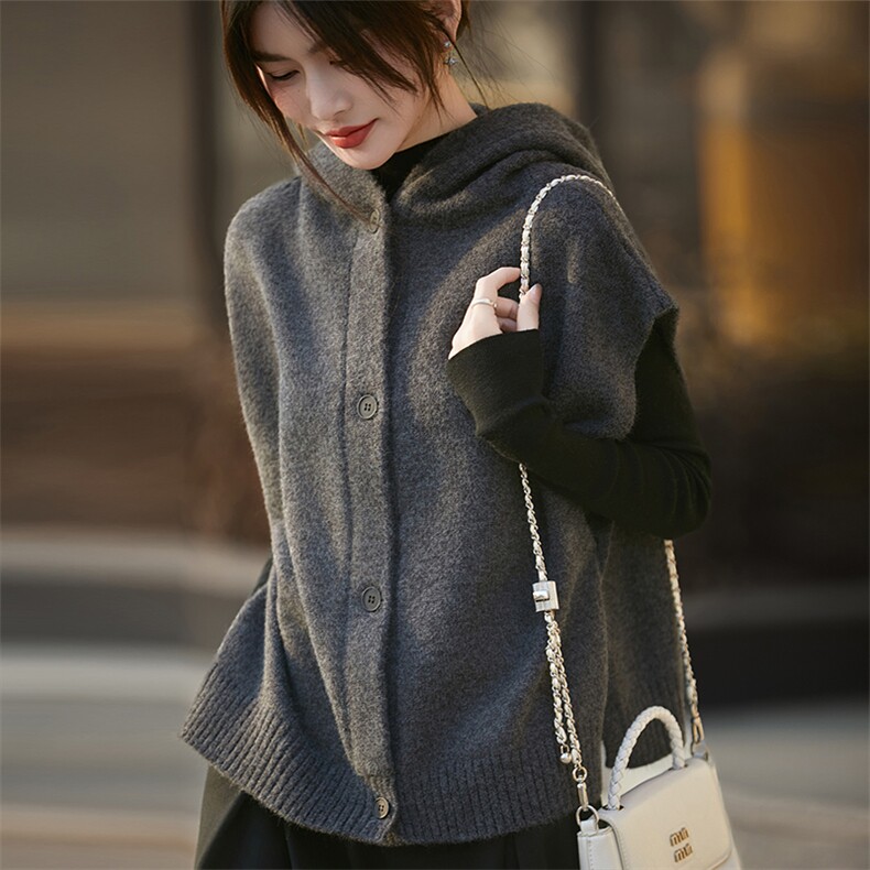 2026年秋季时尚百搭通勤简约休闲连帽马甲，女装马甲，羿纯羊绒