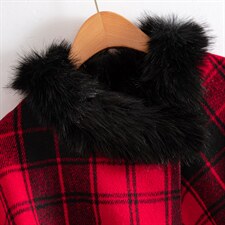 2024秋冬新款毛呢斗篷短裤红色格纹显瘦小洋装两件套袖毛可拆卸，女装套装/套裙，雅静靓衣