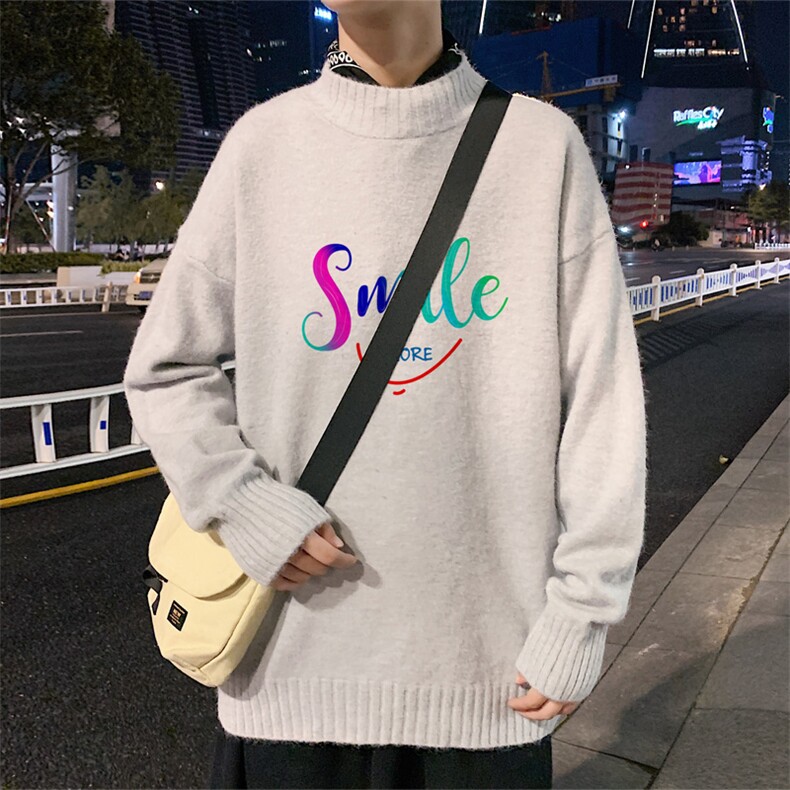 ！2023冬季新款男士半高领毛衣百搭潮流笑脸针织衫M610P45,男装针织衫/毛衣,电商B220