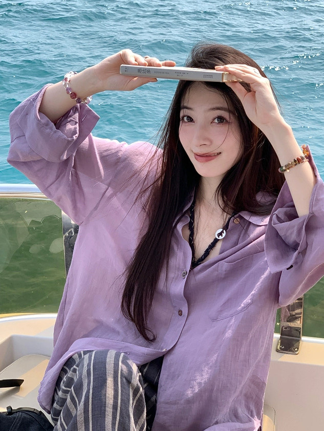夏季松弛感宽松轻薄微透衬衫,女装衬衫,湘姗