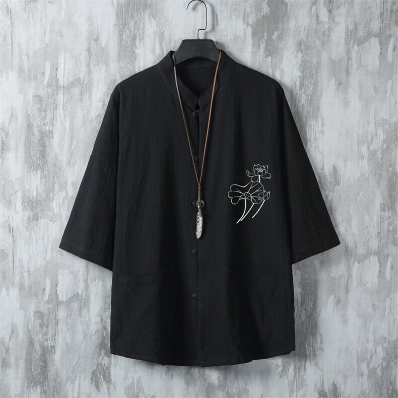 男士衬衫五分袖衬衣中袖印花立领唐装风XZ1512-241301-P35,男装衬衫,星座1512