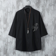 男士衬衫五分袖衬衣中袖印花立领唐装风XZ1512-241301-P35，男装衬衫，星座1512