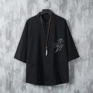 男士衬衫五分袖衬衣中袖印花立领唐装风 XZ1512-241301-P35图片