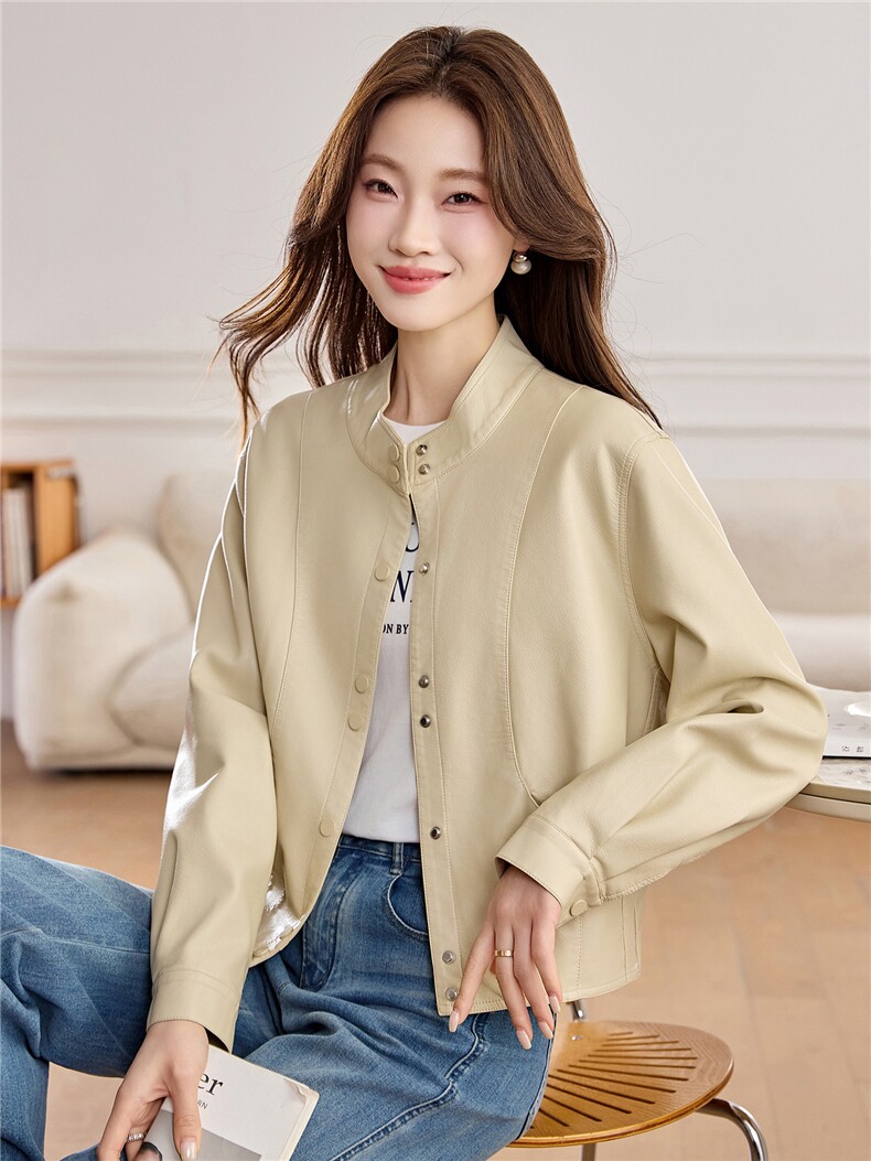 【春季女装新款】2026大量现货春季时尚百搭短款立领皮衣外套,女装皮衣,缘衣格