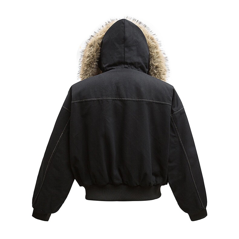 现货重磅boxy短款棉衣座山雕大毛毛领男女棉服水洗工装厚外套,男装棉衣,电商A486-1