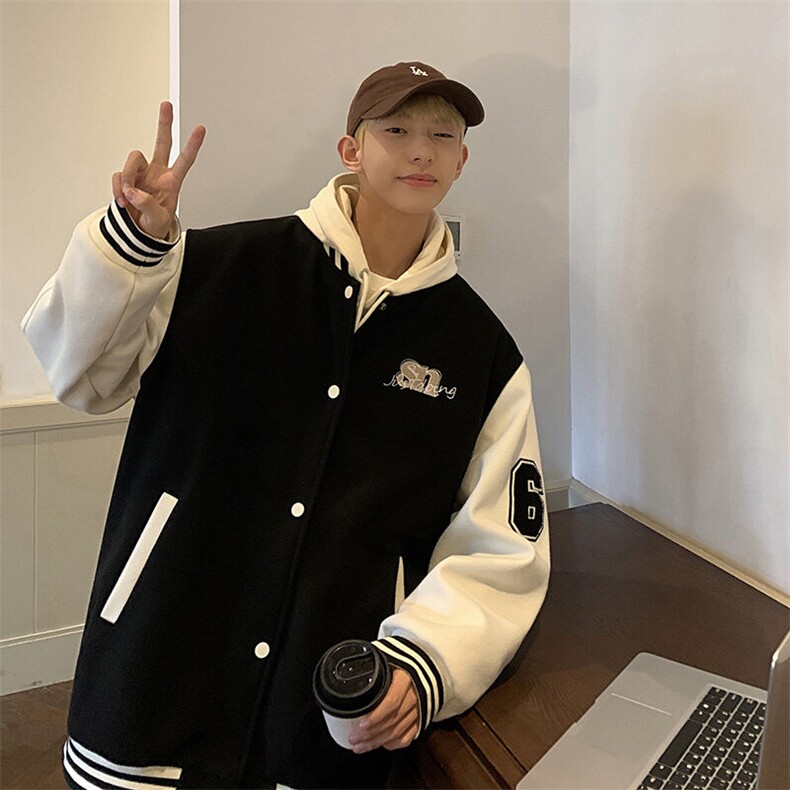 宽松经典款宽松外套撞色贴布新潮设计时尚棒球服HY202P108控138,女装短外套,电商A102B