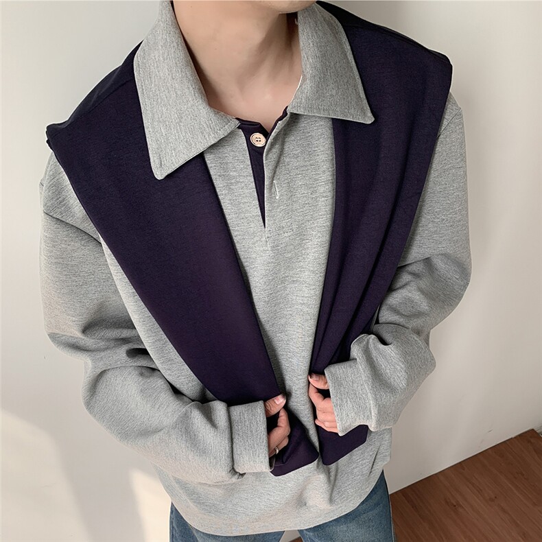 M-3XL设计翻领可拆披肩假两件POLO衫长袖情侣装XZ212-QWT112-P66,男装Polo衫,星座212