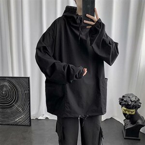 潮牌工装夹克男韩版潮流痞帅连帽上衣港风宽松外套853-p35加绒p45图片