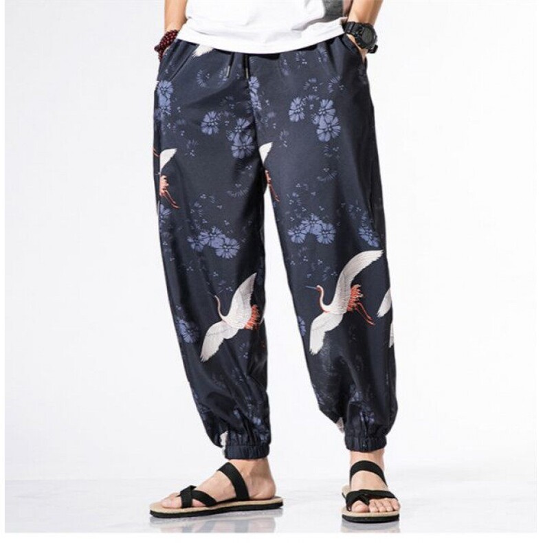 春夏男装薄款九分裤风仙鹤印花大码男裤子XZ314A-1-K696-P25，男装休闲裤，星座1513