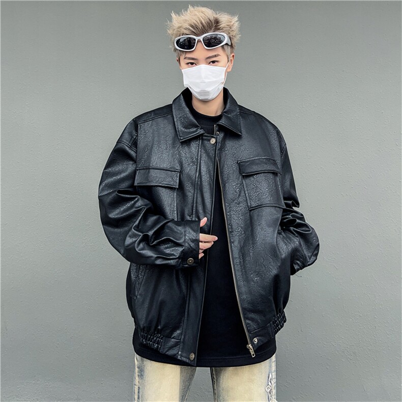 2024新款bf中性风外套春季痞帅pu机车夹克皮衣现货W8109-P66,男装皮衣,星座512-4