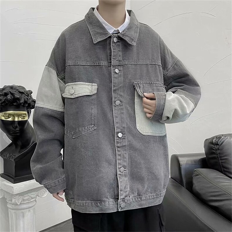 牛仔外套男士春秋季韩版潮流ins拼接宽松工装夹克上衣W5944-P55,男装夹克,星座512-2