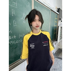 夏季美式高街重磅纯棉三条杠织带插肩撞色男女短袖T恤CZ100-特P25，男装T恤，电商A486