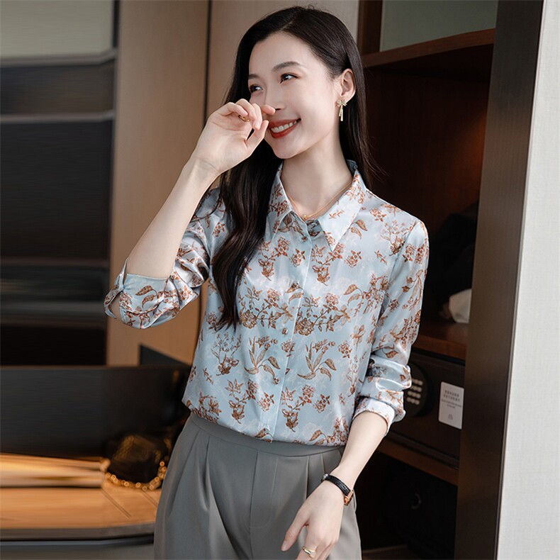 重磅高级感轻奢减龄洋气印花真丝衬衫女长袖2026春新款真丝上衣,女装衬衫,阿舍尔精品