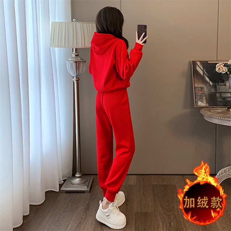 新中式风刺绣连帽卫衣加绒加厚两件套,女装套装/套裙,江南