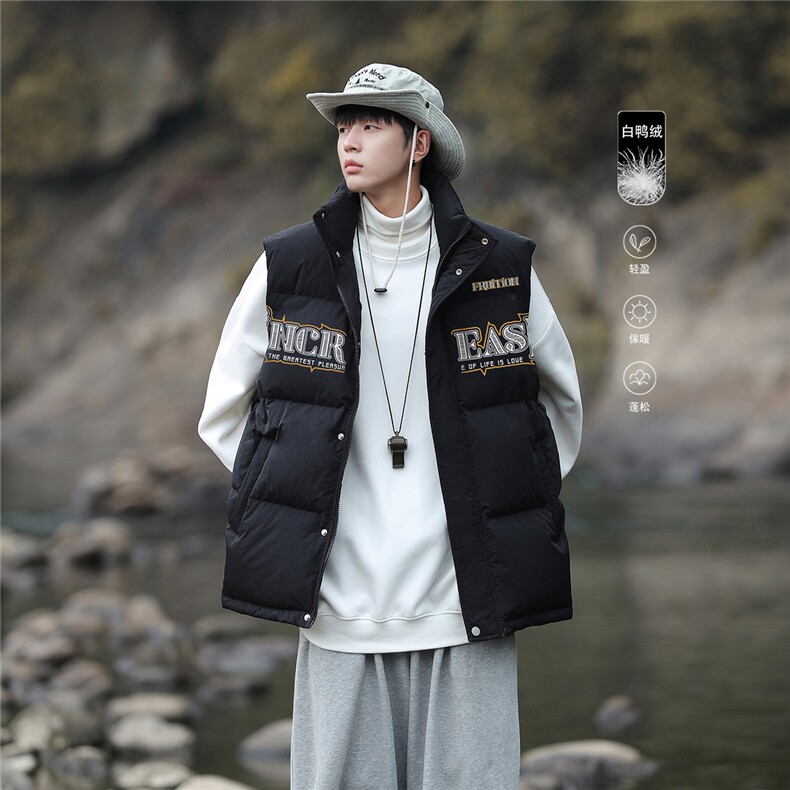 山系字母印花百搭白鸭绒保暖羽绒马甲A247-MJ111特批115控168,男装背心/马甲,电商A247