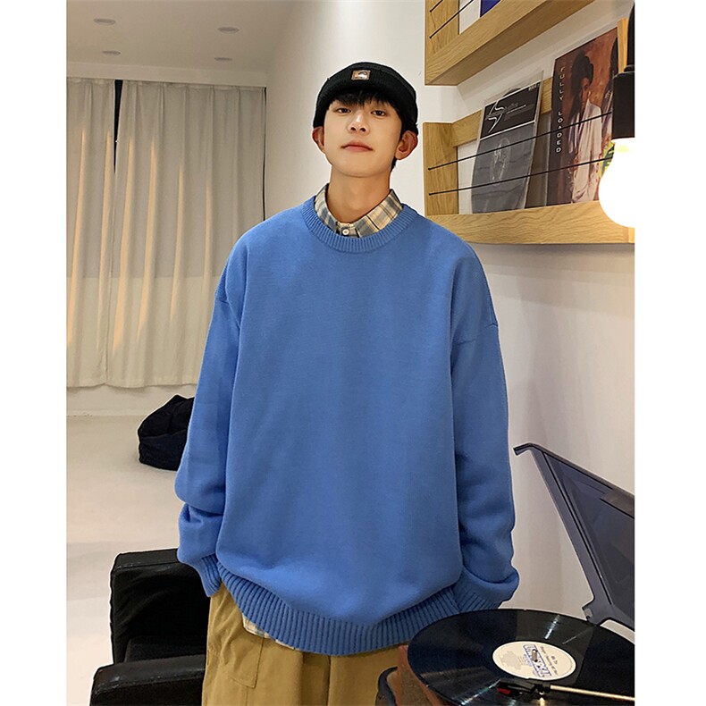MY002港风秋冬季纯色套头圆领毛衣男宽松线衣针织衫P45，男装针织衫/毛衣，电商B219