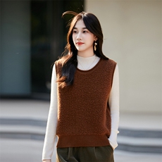 新款纯色无袖针织马甲时尚百搭简约风，女装针织衫/毛衣，优麦羊绒（原洪叶羊绒）