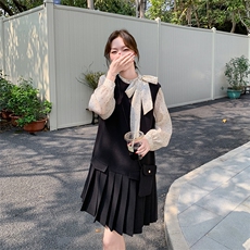 两件套小香风2025春新款无袖连衣裙精致气质小个子背带裙连衣裙，女装套装/套裙，浙宝301