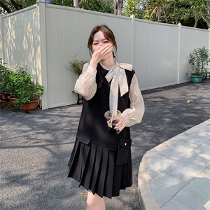 两件套小香风2025春新款无袖连衣裙精致气质小个子背带裙连衣裙图片