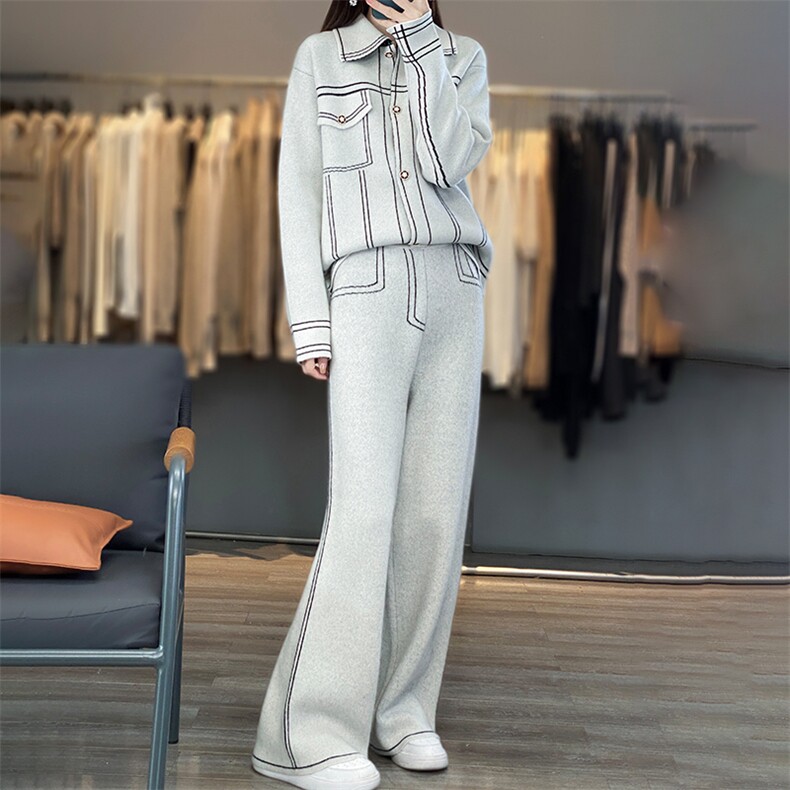 时尚气质简约翻领百搭潮流2024年秋季羊毛套装，女装套装/套裙，鹏源羊绒