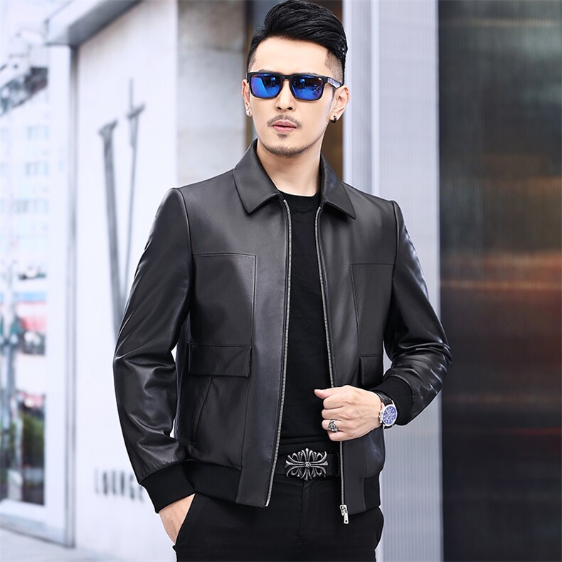 DLSN98101秋冬2021海宁男式绵羊皮皮衣男翻领修身皮夹克P900,男装皮衣,电商B360