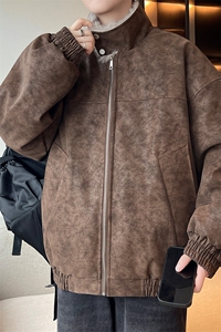座山雕男装冬季美式加绒加厚夹棉皮衣外套潮情侣款XZ102B-1P115图片
