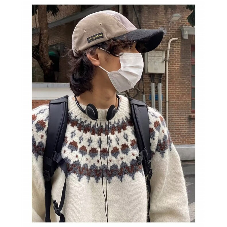 风复古毛衣男秋冬款高级感小众设计针织衫外套宽松AM133图片