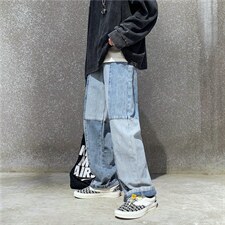 现货ins街头复古暗黑系做旧宽松百搭老爹阔腿牛仔裤男女N290-p40,男装牛仔裤,星座1008-2